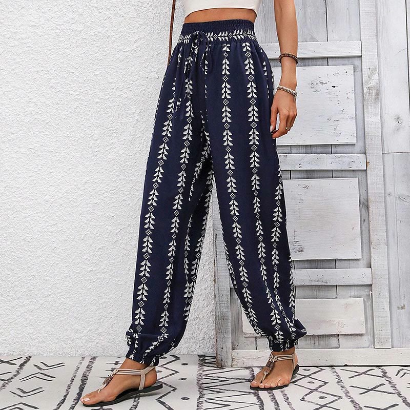 Olivenorma – Haremshose aus Polyester mit fließendem Print