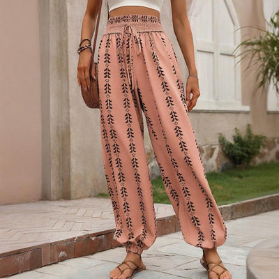 Olivenorma – Haremshose aus Polyester mit fließendem Print