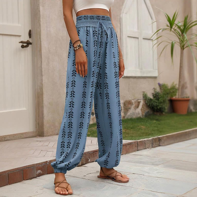 Olivenorma – Haremshose aus Polyester mit fließendem Print