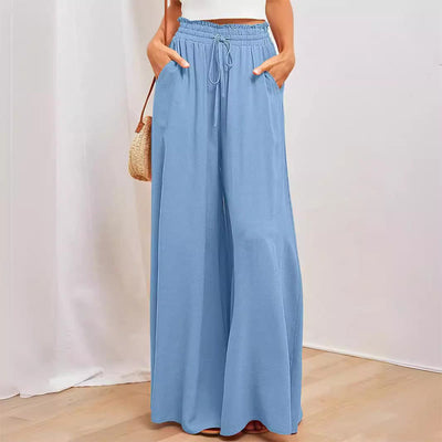 Olivenorma Einfarbige Palazzo-Hose für Damen mit hoher Taille und Taschen - Himmelblau - XXL - image 6