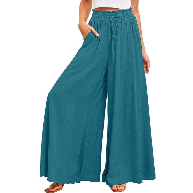 Olivenorma Einfarbige Palazzo-Hose für Damen mit hoher Taille und Taschen - image 5