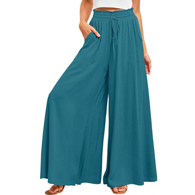 Olivenorma Einfarbige Palazzo-Hose für Damen mit hoher Taille und Taschen - image 5