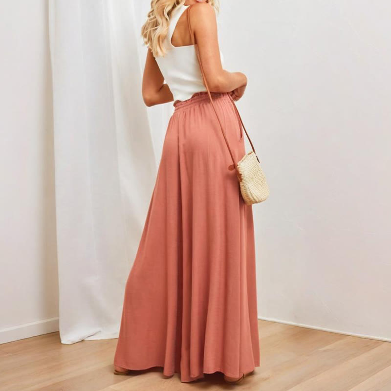 Olivenorma Einfarbige Palazzo-Hose für Damen mit hoher Taille und Taschen - image 20
