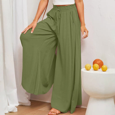 Olivenorma Einfarbige Palazzo-Hose für Damen mit hoher Taille und Taschen - image 11