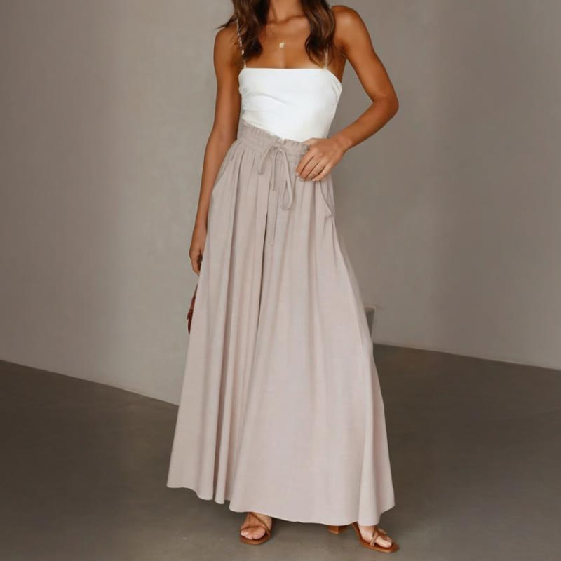 Olivenorma Einfarbige Palazzo-Hose für Damen mit hoher Taille und Taschen - Beige - XXL - image 25