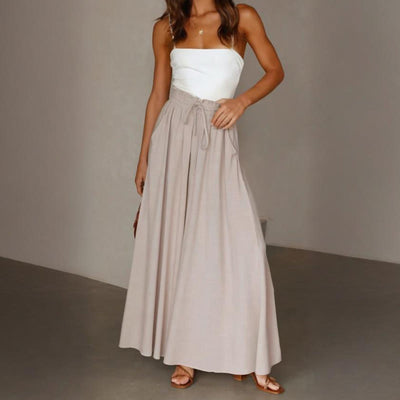 Olivenorma Einfarbige Palazzo-Hose für Damen mit hoher Taille und Taschen - Beige - XXL - image 25