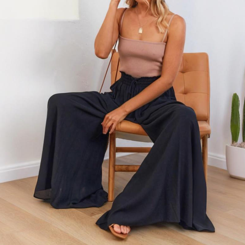 Olivenorma Einfarbige Palazzo-Hose für Damen mit hoher Taille und Taschen - image 18