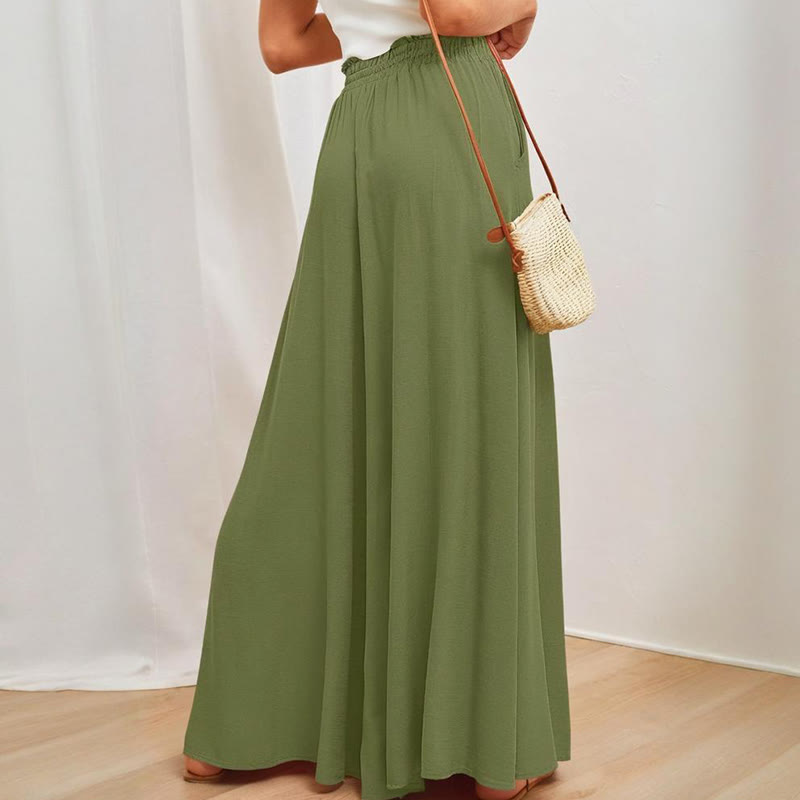 Olivenorma Einfarbige Palazzo-Hose für Damen mit hoher Taille und Taschen - image 13