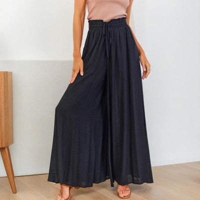 Olivenorma Einfarbige Palazzo-Hose für Damen mit hoher Taille und Taschen - Schwarz - XXL - image 16