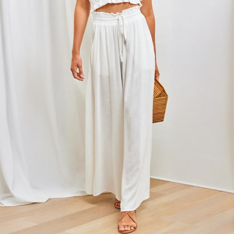 Olivenorma Einfarbige Palazzo-Hose für Damen mit hoher Taille und Taschen - Weiß - XXL - image 14