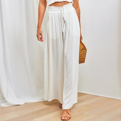Olivenorma Einfarbige Palazzo-Hose für Damen mit hoher Taille und Taschen - Weiß - XXL - image 14