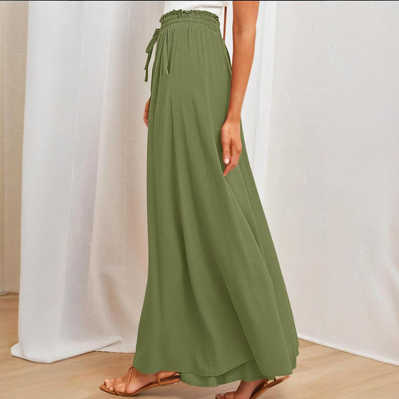 Olivenorma Einfarbige Palazzo-Hose für Damen mit hoher Taille und Taschen - image 12
