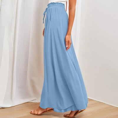Olivenorma Einfarbige Palazzo-Hose für Damen mit hoher Taille und Taschen - image 8