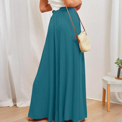 Olivenorma Einfarbige Palazzo-Hose für Damen mit hoher Taille und Taschen - image 4
