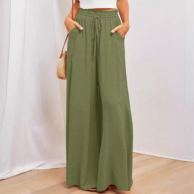 Olivenorma Einfarbige Palazzo-Hose für Damen mit hoher Taille und Taschen - Grün - XXL - image 10