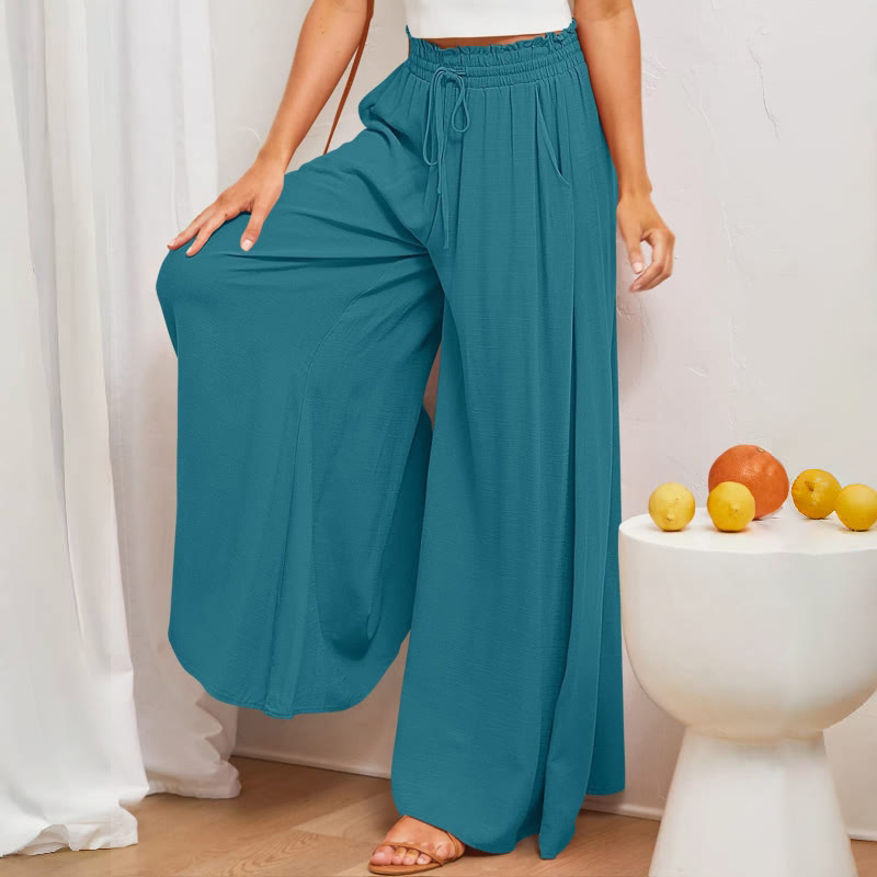 Olivenorma Einfarbige Palazzo-Hose für Damen mit hoher Taille und Taschen - image 2
