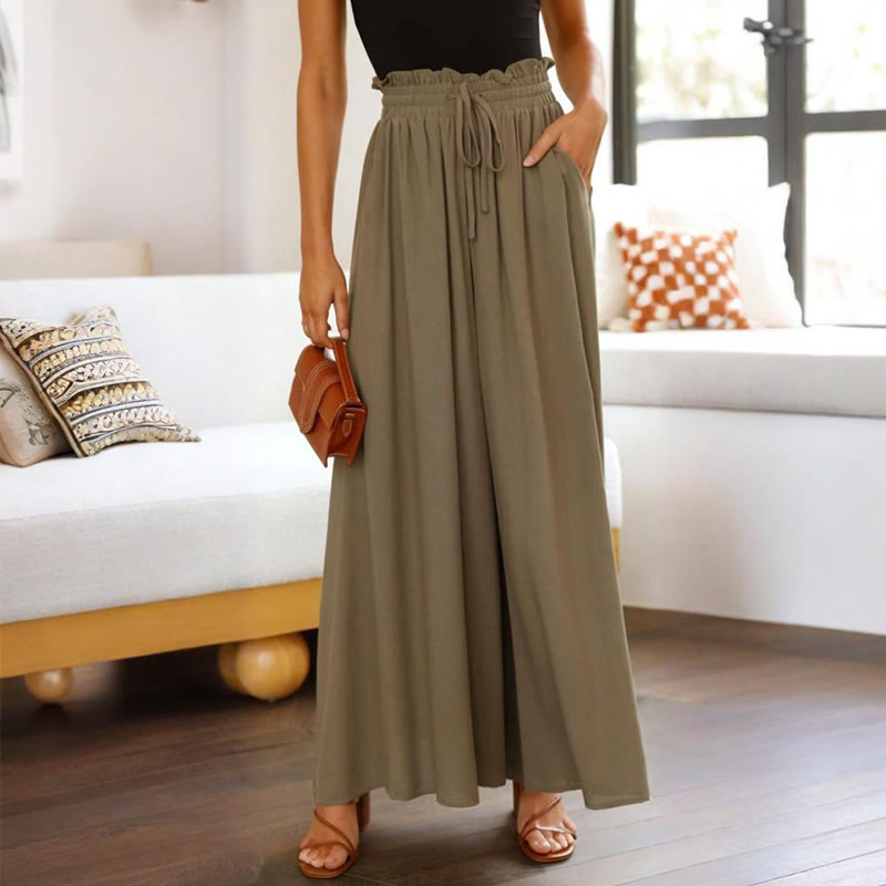 Olivenorma Einfarbige Palazzo-Hose für Damen mit hoher Taille und Taschen - Dunkelgrau - XXL - image 22