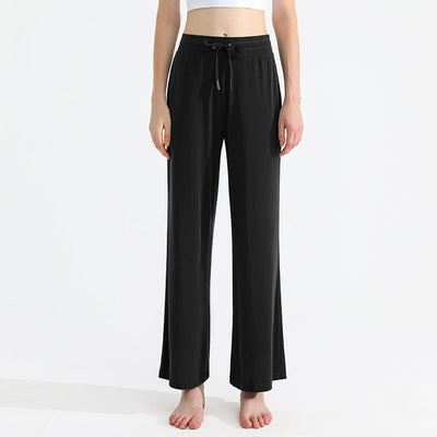 Olivenorma Damen-Yogahose mit geradem Kordelzug und einfarbiger Drapierung