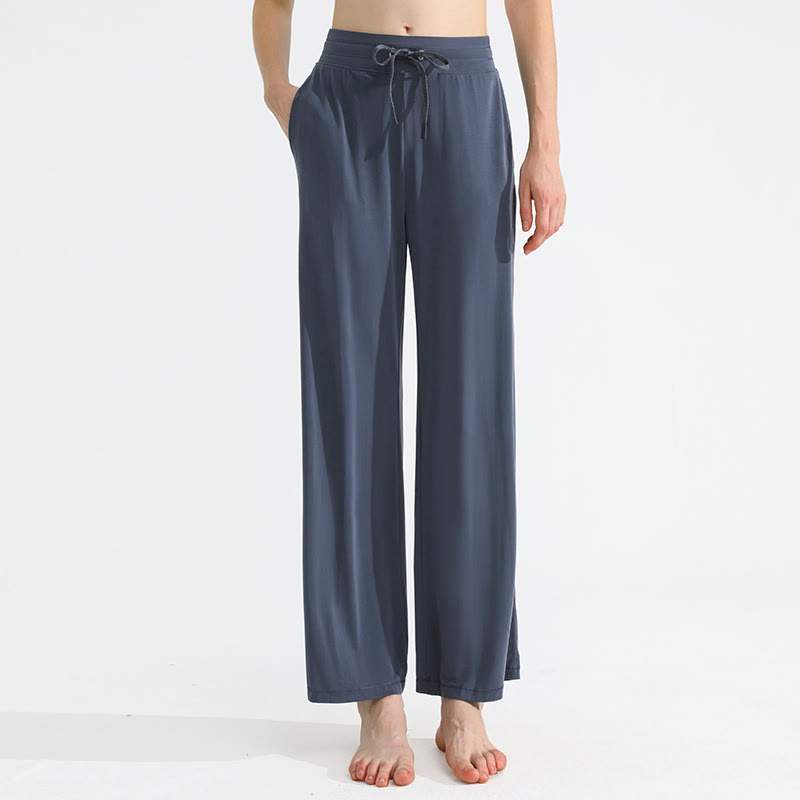 Olivenorma Damen-Yogahose mit geradem Kordelzug und einfarbiger Drapierung