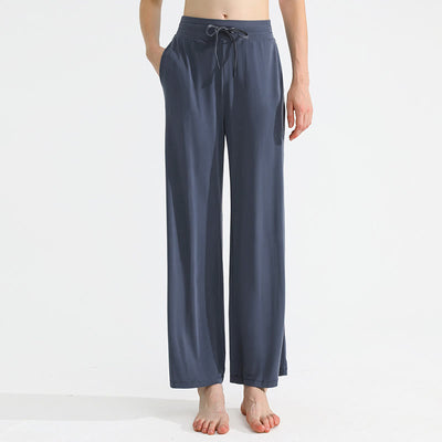 Olivenorma Damen-Yogahose mit geradem Kordelzug und einfarbiger Drapierung
