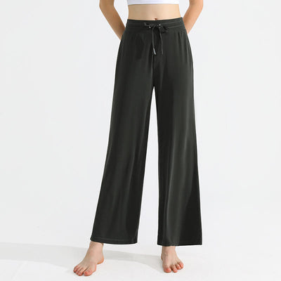 Olivenorma Damen-Yogahose mit geradem Kordelzug und einfarbiger Drapierung