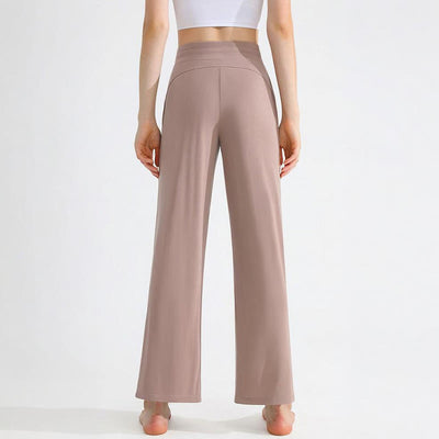 Olivenorma Damen-Yogahose mit geradem Kordelzug und einfarbiger Drapierung