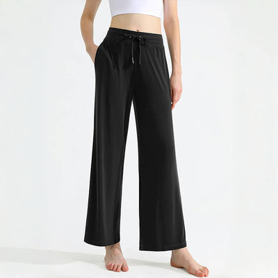 Olivenorma Damen-Yogahose mit geradem Kordelzug und einfarbiger Drapierung