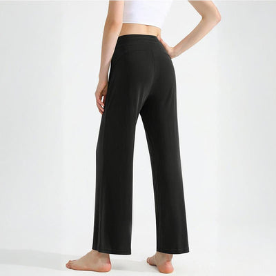 Olivenorma Damen-Yogahose mit geradem Kordelzug und einfarbiger Drapierung