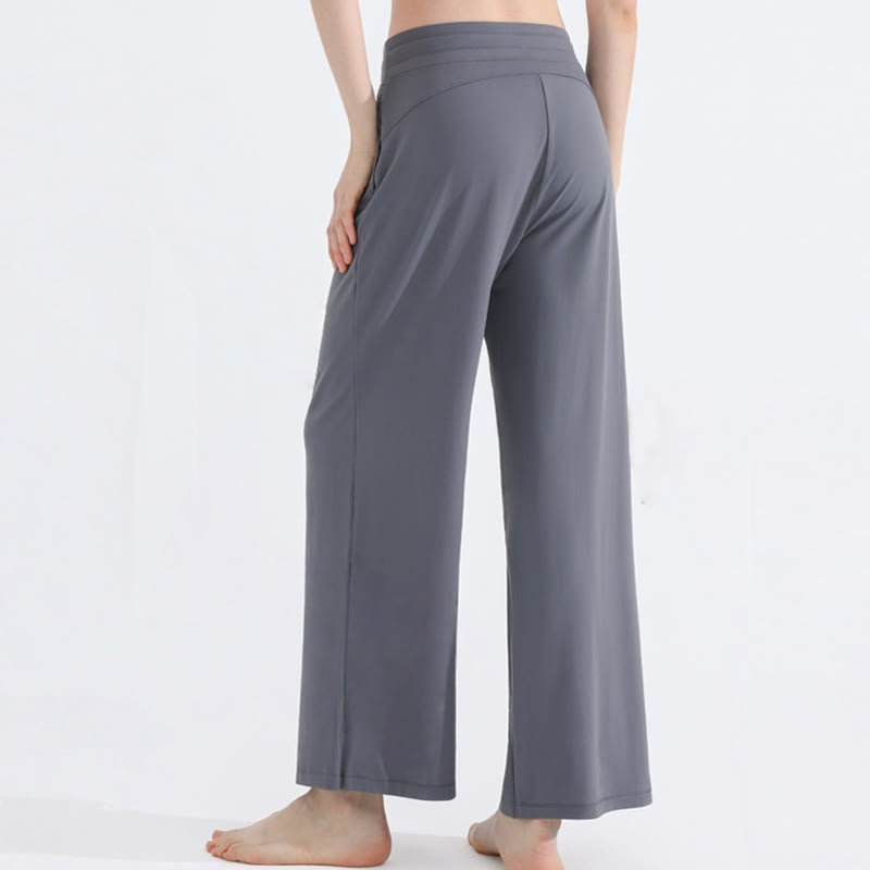Olivenorma Einfarbige, lässige, lockere, gebürstete Damenhose mit weitem Bein