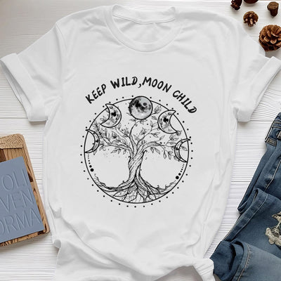 Olivenorma "KEEP WILD, MOON CHILD" Baum des Lebens Mondphase T-Shirts - Weiß - 2XL - image 1