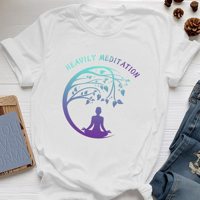 Olivenorma "HEAVILY MEDITATION" Baum des Lebens Yoga T-Shirt  - Weiß - 2XL - image 1