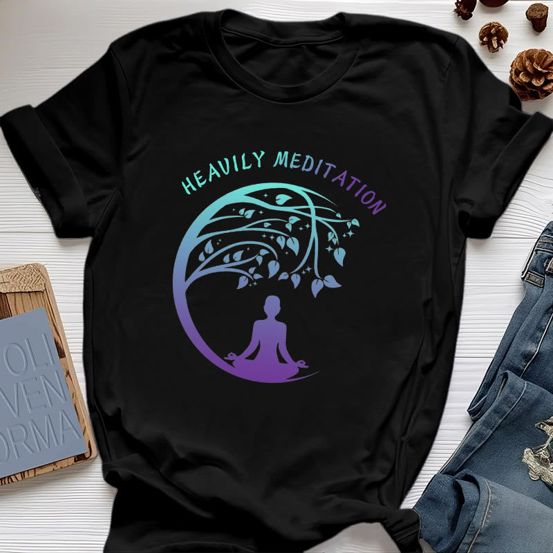 Olivenorma "HEAVILY MEDITATION" Baum des Lebens Yoga T-Shirt  - Schwarz - 2XL - image 7