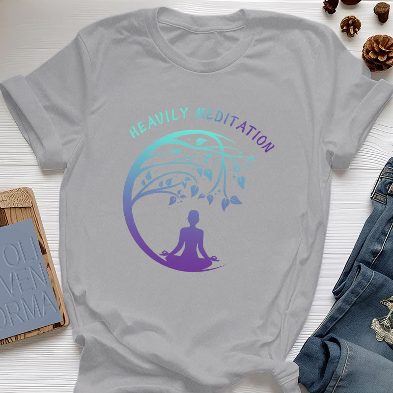 Olivenorma "HEAVILY MEDITATION" Baum des Lebens Yoga T-Shirt  - Grau - 2XL - image 9