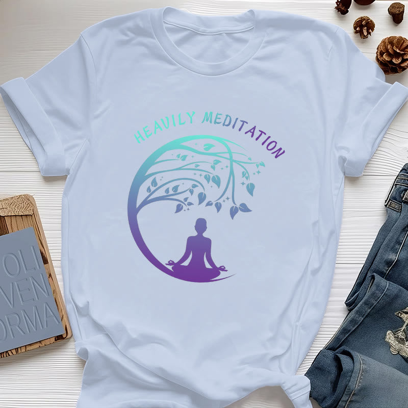 Olivenorma "HEAVILY MEDITATION" Baum des Lebens Yoga T-Shirt  - Blau - 2XL - image 13