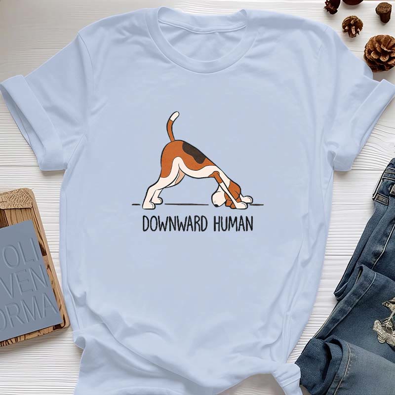 Olivenorma Yoga-T-Shirt mit abwärts gerichtetem Menschenmotiv