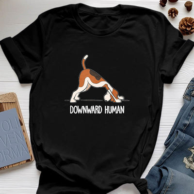 Olivenorma Yoga-T-Shirt mit abwärts gerichtetem Menschenmotiv