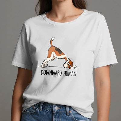 Olivenorma Yoga-T-Shirt mit abwärts gerichtetem Menschenmotiv