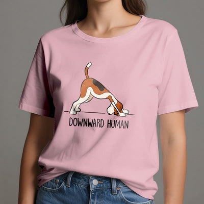 Olivenorma Yoga-T-Shirt mit abwärts gerichtetem Menschenmotiv