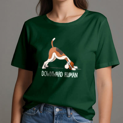 Olivenorma Yoga-T-Shirt mit abwärts gerichtetem Menschenmotiv