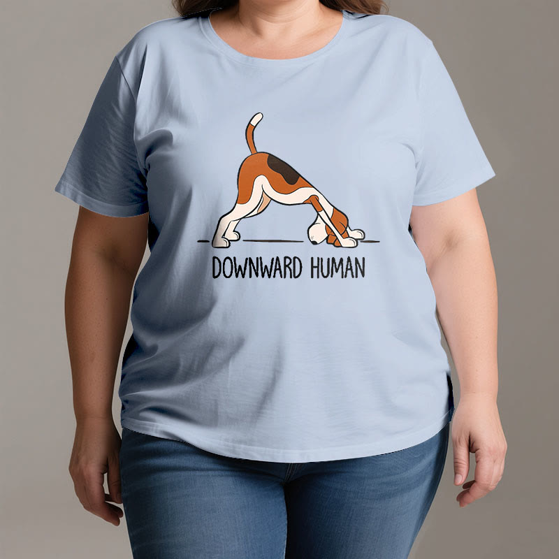 Olivenorma Yoga-T-Shirt mit abwärts gerichtetem Menschenmotiv