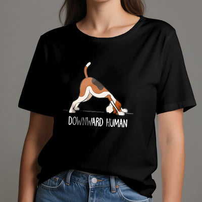 Olivenorma Yoga-T-Shirt mit abwärts gerichtetem Menschenmotiv