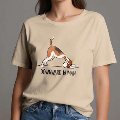 Olivenorma Yoga-T-Shirt mit abwärts gerichtetem Menschenmotiv