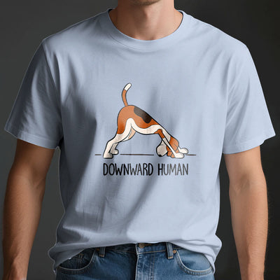Olivenorma Yoga-T-Shirt mit abwärts gerichtetem Menschenmotiv