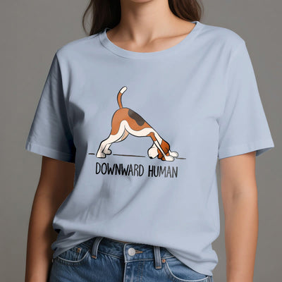 Olivenorma Yoga-T-Shirt mit abwärts gerichtetem Menschenmotiv