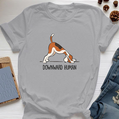 Olivenorma Yoga-T-Shirt mit abwärts gerichtetem Menschenmotiv