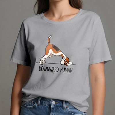 Olivenorma Yoga-T-Shirt mit abwärts gerichtetem Menschenmotiv