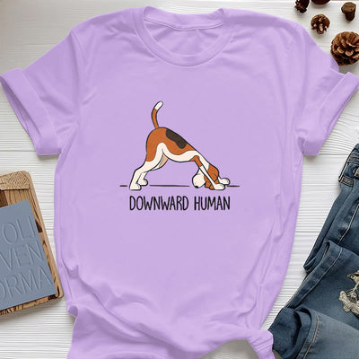 Olivenorma Yoga-T-Shirt mit abwärts gerichtetem Menschenmotiv