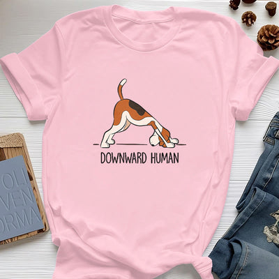 Olivenorma Yoga-T-Shirt mit abwärts gerichtetem Menschenmotiv