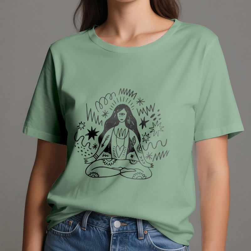 Olivenorma Graffiti Strichzeichnung Yoga Mädchen T-Shirt