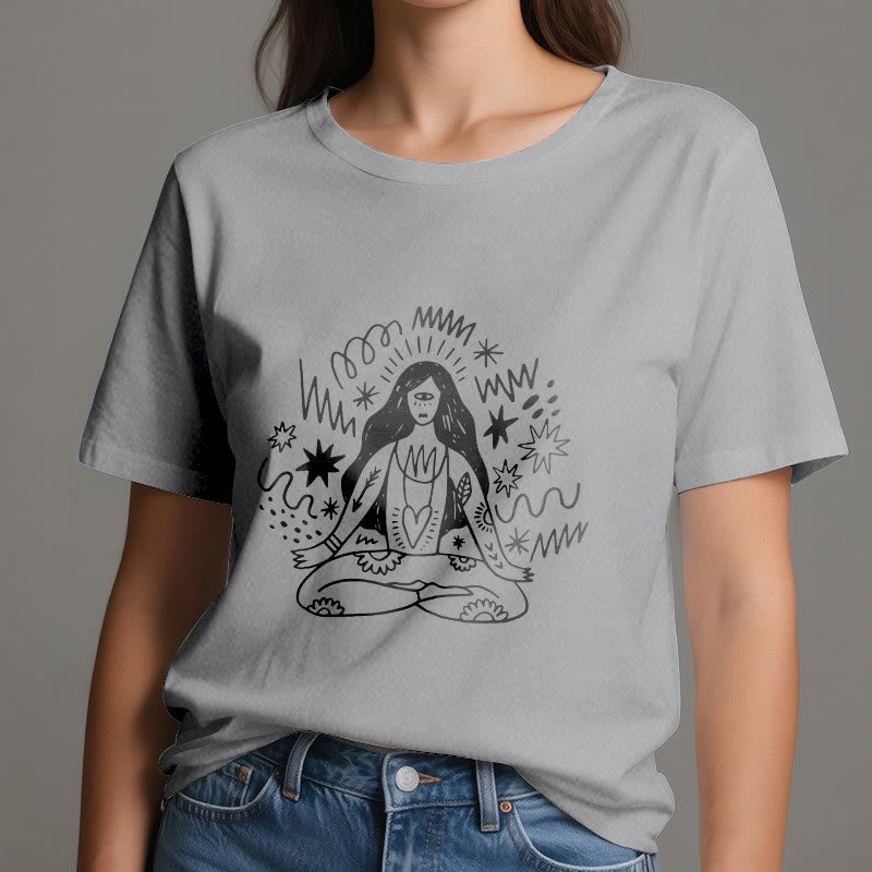 Olivenorma Graffiti Strichzeichnung Yoga Mädchen T-Shirt